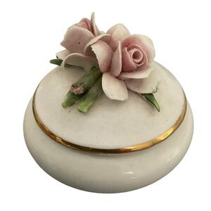 CAPODIMONTE Floral Vintage Porcelain Round Trinket Box w/Tags